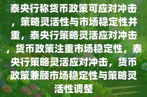 泰央行称货币政策可应对冲击，策略灵活性与市场稳定性并重，泰央行策略灵活应对冲击，货币政策注重市场稳定性，泰央行策略灵活应对冲击，货币政策兼顾市场稳定性与策略灵活性调整