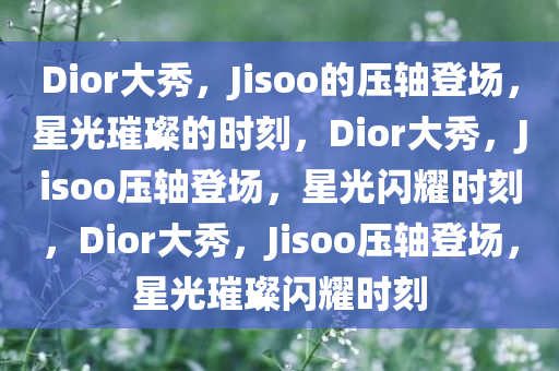 Dior大秀，Jisoo的压轴登场，星光璀璨的时刻，Dior大秀，Jisoo压轴登场，星光闪耀时刻，Dior大秀，Jisoo压轴登场，星光璀璨闪耀时刻