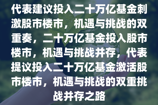 代表建议投入二十万亿基金刺激股市楼市，机遇与挑战的双重奏，二十万亿基金投入股市楼市，机遇与挑战并存，代表提议投入二十万亿基金激活股市楼市，机遇与挑战的双重挑战并存之路