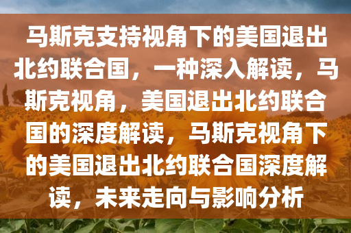 马斯克支持视角下的美国退出北约联合国，一种深入解读，马斯克视角，美国退出北约联合国的深度解读，马斯克视角下的美国退出北约联合国深度解读，未来走向与影响分析