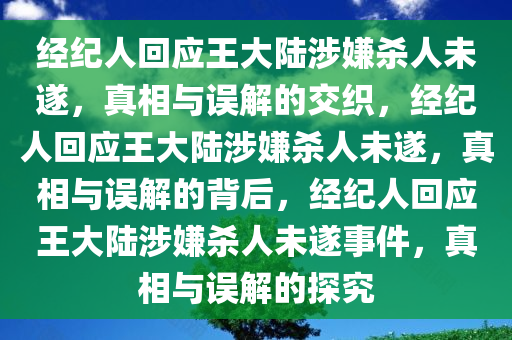 经纪人回应王大陆涉嫌杀人未遂，真相与误解的交织，经纪人回应王大陆涉嫌杀人未遂，真相与误解的背后，经纪人回应王大陆涉嫌杀人未遂事件，真相与误解的探究