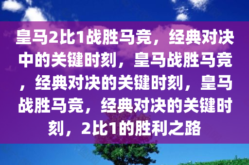 皇马2比1战胜马竞，经典对决中的关键时刻，皇马战胜马竞，经典对决的关键时刻，皇马战胜马竞，经典对决的关键时刻，2比1的胜利之路