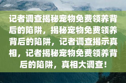 记者调查揭秘宠物免费领养背后的陷阱，揭秘宠物免费领养背后的陷阱，记者调查揭示真相，记者揭秘宠物免费领养背后的陷阱，真相大调查！