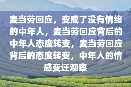 麦当劳回应，变成了没有情绪的中年人，麦当劳回应背后的中年人态度转变，麦当劳回应背后的态度转变，中年人的情感变迁观察