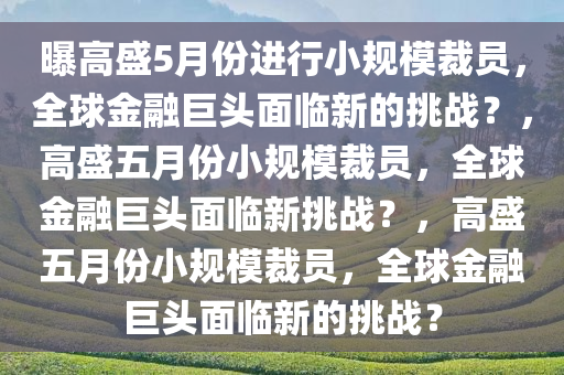 曝高盛5月份进行小规模裁员