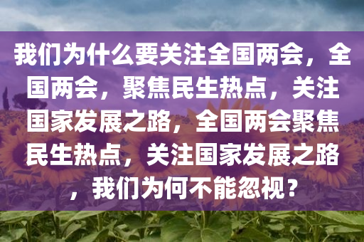 我们为什么要关注全国两会，全国两会，聚焦民生热点，关注国家发展之路，全国两会聚焦民生热点，关注国家发展之路，我们为何不能忽视？