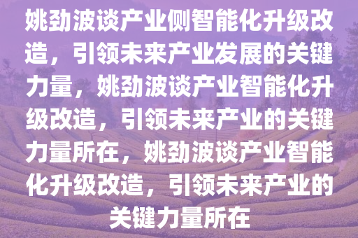 姚劲波谈产业侧智能化升级改造，引领未来产业发展的关键力量，姚劲波谈产业智能化升级改造，引领未来产业的关键力量所在，姚劲波谈产业智能化升级改造，引领未来产业的关键力量所在