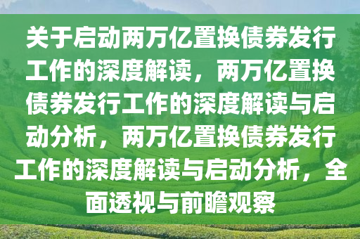 关于启动两万亿置换债券发行工作的深度解读，两万亿置换债券发行工作的深度解读与启动分析，两万亿置换债券发行工作的深度解读与启动分析，全面透视与前瞻观察