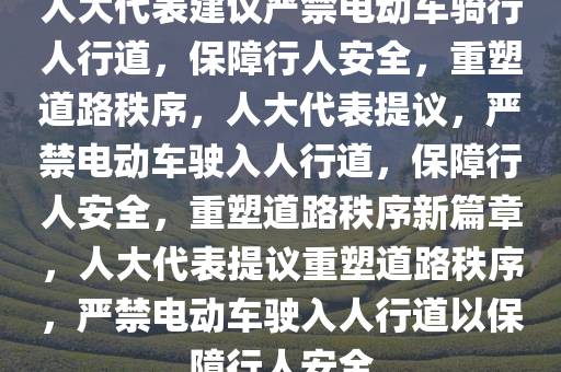 人大代表建议严禁电动车骑行人行道，保障行人安全，重塑道路秩序，人大代表提议，严禁电动车驶入人行道，保障行人安全，重塑道路秩序新篇章，人大代表提议重塑道路秩序，严禁电动车驶入人行道以保障行人安全