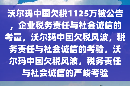 沃尔玛中国欠税1125万被公告，企业税务责任与社会诚信的考量，沃尔玛中国欠税风波，税务责任与社会诚信的考验，沃尔玛中国欠税风波，税务责任与社会诚信的严峻考验