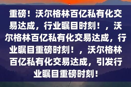 重磅！沃尔格林百亿私有化交易达成，行业瞩目时刻！，沃尔格林百亿私有化交易达成，行业瞩目重磅时刻！，沃尔格林百亿私有化交易达成，引发行业瞩目重磅时刻！