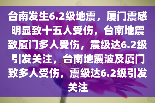 台南发生6.2级地震，厦门震感明显致十五人受伤，台南地震致厦门多人受伤，震级达6.2级引发关注，台南地震波及厦门致多人受伤，震级达6.2级引发关注