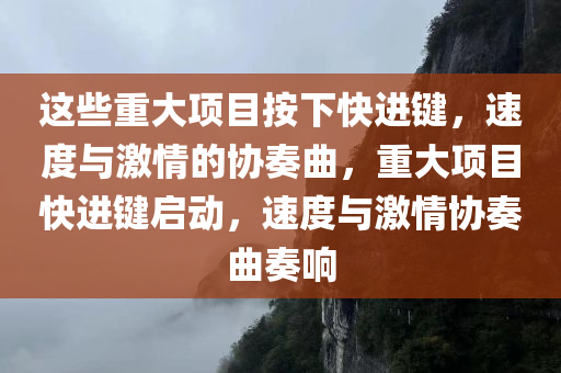 这些重大项目按下快进键，速度与激情的协奏曲，重大项目快进键启动，速度与激情协奏曲奏响