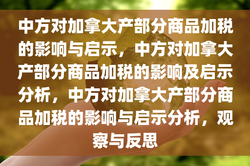 中方对加拿大产部分商品加税的影响与启示，中方对加拿大产部分商品加税的影响及启示分析，中方对加拿大产部分商品加税的影响与启示分析，观察与反思