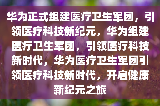 华为正式组建医疗卫生军团，引领医疗科技新纪元，华为组建医疗卫生军团，引领医疗科技新时代，华为医疗卫生军团引领医疗科技新时代，开启健康新纪元之旅