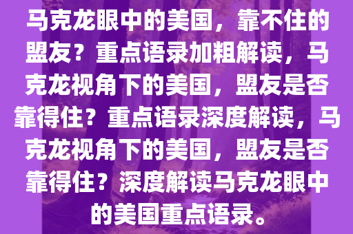 马克龙眼中的美国，靠不住的盟友？重点语录加粗解读，马克龙视角下的美国，盟友是否靠得住？重点语录深度解读，马克龙视角下的美国，盟友是否靠得住？深度解读马克龙眼中的美国重点语录。