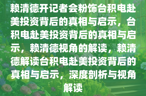 赖清德开记者会粉饰台积电赴美投资背后的真相与启示，台积电赴美投资背后的真相与启示，赖清德视角的解读，赖清德解读台积电赴美投资背后的真相与启示，深度剖析与视角解读