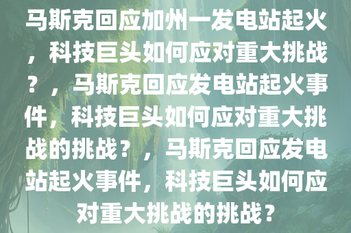 马斯克回应加州一发电站起火，科技巨头如何应对重大挑战？，马斯克回应发电站起火事件，科技巨头如何应对重大挑战的挑战？，马斯克回应发电站起火事件，科技巨头如何应对重大挑战的挑战？