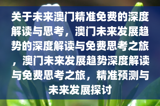 关于未来澳门精准免费的深度解读与思考，澳门未来发展趋势的深度解读与免费思考之旅，澳门未来发展趋势深度解读与免费思考之旅，精准预测与未来发展探讨