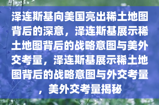 泽连斯基向美国亮出稀土地图背后的深意，泽连斯基展示稀土地图背后的战略意图与美外交考量，泽连斯基展示稀土地图背后的战略意图与外交考量，美外交考量揭秘