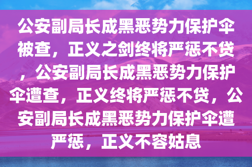 公安副局长成黑恶势力保护伞被查