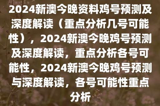 2024新澳今晚资料鸡号预测及深度解读（重点分析几号可能性），2024新澳今晚鸡号预测及深度解读，重点分析各号可能性，2024新澳今晚鸡号预测与深度解读，各号可能性重点分析