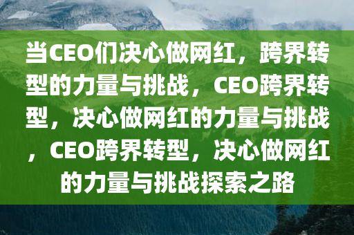 当CEO们决心做网红，跨界转型的力量与挑战，CEO跨界转型，决心做网红的力量与挑战，CEO跨界转型，决心做网红的力量与挑战探索之路