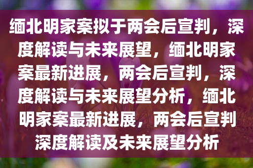 缅北明家案拟于两会后宣判，深度解读与未来展望，缅北明家案最新进展，两会后宣判，深度解读与未来展望分析，缅北明家案最新进展，两会后宣判深度解读及未来展望分析