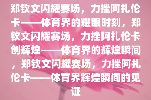 郑钦文闪耀赛场，力挫阿扎伦卡——体育界的耀眼时刻，郑钦文闪耀赛场，力挫阿扎伦卡创辉煌——体育界的辉煌瞬间，郑钦文闪耀赛场，力挫阿扎伦卡——体育界辉煌瞬间的见证