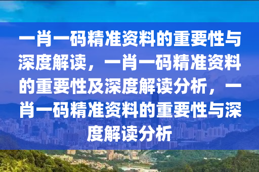 一肖一码精准资料的重要性与深度解读，一肖一码精准资料的重要性及深度解读分析，一肖一码精准资料的重要性与深度解读分析