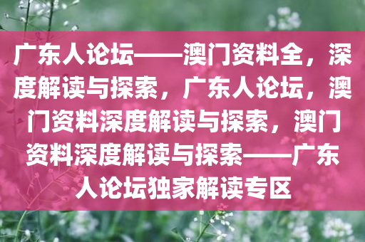 广东人论坛——澳门资料全，深度解读与探索，广东人论坛，澳门资料深度解读与探索，澳门资料深度解读与探索——广东人论坛独家解读专区