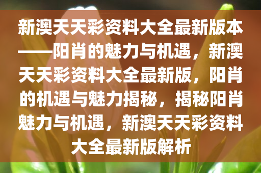 新澳天天彩资料大全最新版本——阳肖的魅力与机遇，新澳天天彩资料大全最新版，阳肖的机遇与魅力揭秘，揭秘阳肖魅力与机遇，新澳天天彩资料大全最新版解析