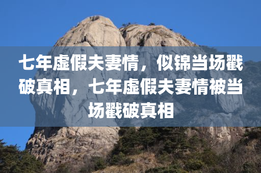 七年虚假夫妻情，似锦当场戳破真相，七年虚假夫妻情被当场戳破真相