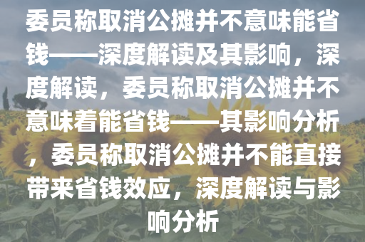 委员称取消公摊并不意味能省钱——深度解读及其影响，深度解读，委员称取消公摊并不意味着能省钱——其影响分析，委员称取消公摊并不能直接带来省钱效应，深度解读与影响分析