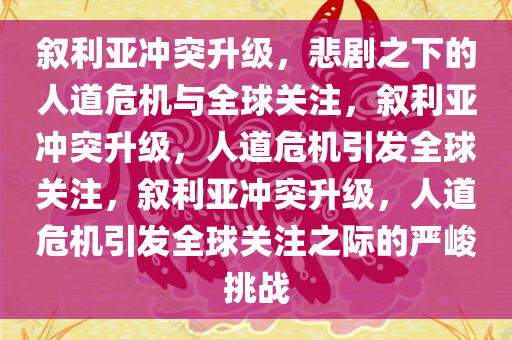 叙利亚冲突升级，悲剧之下的人道危机与全球关注，叙利亚冲突升级，人道危机引发全球关注，叙利亚冲突升级，人道危机引发全球关注之际的严峻挑战