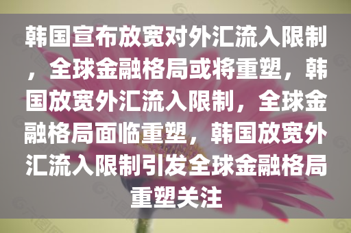 韩国宣布放宽对外汇流入限制，全球金融格局或将重塑，韩国放宽外汇流入限制，全球金融格局面临重塑，韩国放宽外汇流入限制引发全球金融格局重塑关注