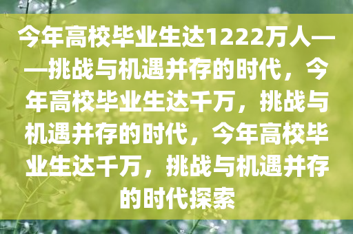 今年高校毕业生达1222万人——挑战与机遇并存的时代，今年高校毕业生达千万，挑战与机遇并存的时代，今年高校毕业生达千万，挑战与机遇并存的时代探索