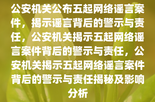 公安机关公布五起网络谣言案件，揭示谣言背后的警示与责任，公安机关揭示五起网络谣言案件背后的警示与责任，公安机关揭示五起网络谣言案件背后的警示与责任揭秘及影响分析