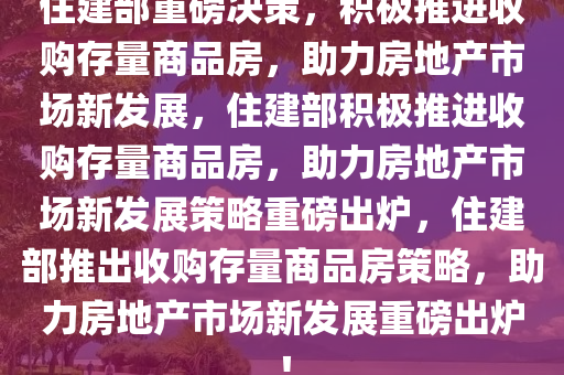 住建部重磅决策，积极推进收购存量商品房，助力房地产市场新发展，住建部积极推进收购存量商品房，助力房地产市场新发展策略重磅出炉，住建部推出收购存量商品房策略，助力房地产市场新发展重磅出炉！