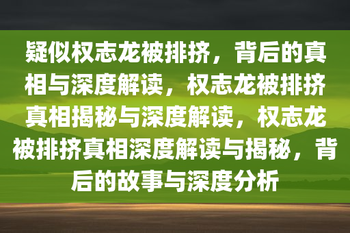 疑似权志龙被排挤，背后的真相与深度解读，权志龙被排挤真相揭秘与深度解读，权志龙被排挤真相深度解读与揭秘，背后的故事与深度分析