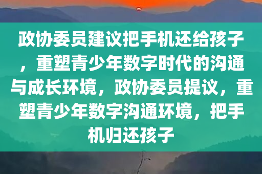 政协委员建议把手机还给孩子，重塑青少年数字时代的沟通与成长环境，政协委员提议，重塑青少年数字沟通环境，把手机归还孩子