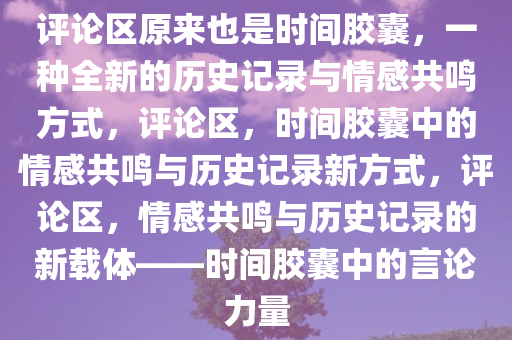 评论区原来也是时间胶囊，一种全新的历史记录与情感共鸣方式，评论区，时间胶囊中的情感共鸣与历史记录新方式，评论区，情感共鸣与历史记录的新载体——时间胶囊中的言论力量