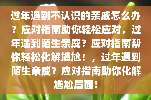 过年遇到不认识的亲戚怎么办？应对指南助你轻松应对，过年遇到陌生亲戚？应对指南帮你轻松化解尴尬！，过年遇到陌生亲戚？应对指南助你化解尴尬局面！