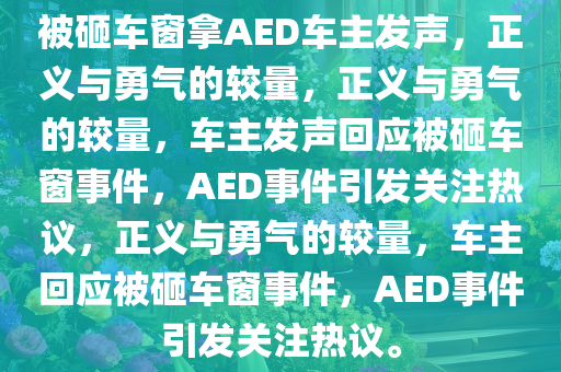 被砸车窗拿AED车主发声，正义与勇气的较量，正义与勇气的较量，车主发声回应被砸车窗事件，AED事件引发关注热议，正义与勇气的较量，车主回应被砸车窗事件，AED事件引发关注热议。