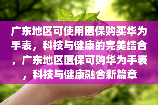 广东地区可使用医保购买华为手表，科技与健康的完美结合，广东地区医保可购华为手表，科技与健康融合新篇章