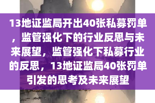 13地证监局开出40张私募罚单，监管强化下的行业反思与未来展望，监管强化下私募行业的反思，13地证监局40张罚单引发的思考及未来展望