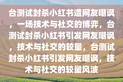 台测试封杀小红书遭网友嘲讽，一场技术与社交的博弈，台测试封杀小红书引发网友嘲讽，技术与社交的较量，台测试封杀小红书引发网友嘲讽，技术与社交的较量风波