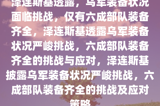 泽连斯基透露，乌军装备状况面临挑战，仅有六成部队装备齐全，泽连斯基透露乌军装备状况严峻挑战，六成部队装备齐全的挑战与应对，泽连斯基披露乌军装备状况严峻挑战，六成部队装备齐全的挑战及应对策略