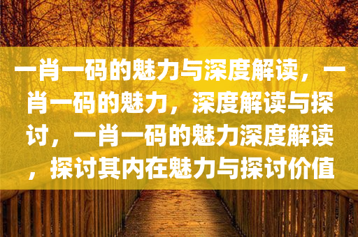 一肖一码的魅力与深度解读，一肖一码的魅力，深度解读与探讨，一肖一码的魅力深度解读，探讨其内在魅力与探讨价值