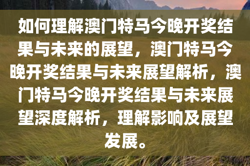 如何理解澳门特马今晚开奖结果与未来的展望，澳门特马今晚开奖结果与未来展望解析，澳门特马今晚开奖结果与未来展望深度解析，理解影响及展望发展。